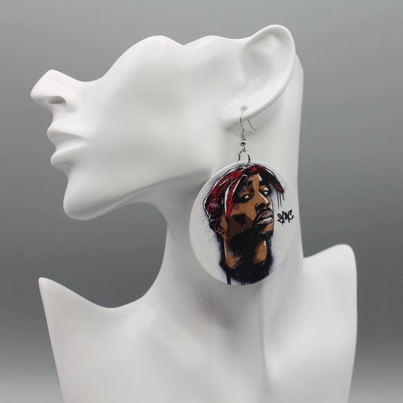 Jewelry - 2Pac rapper artist earrings extra large wooden